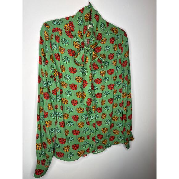 2010s Ann Mashburn Green Floral Printed Bow Blouse size  Small - Picture 15 of 15